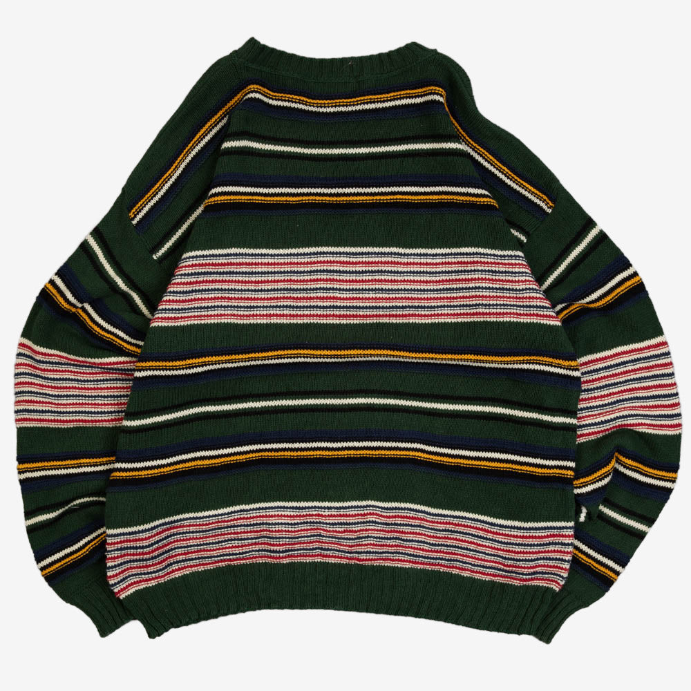 MEN'S VINTAGE 1990S STRIPED IRISH KNITTED JUMPER - XX-LARGE