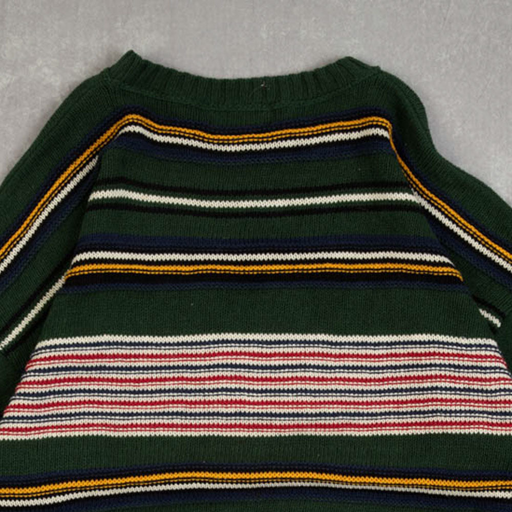 MEN'S VINTAGE 1990S STRIPED IRISH KNITTED JUMPER - XX-LARGE