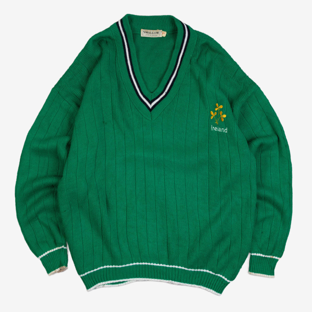 WOMEN'S VINTAGE 1970S IRELAND V-NECK KNITTED JUMPER - LARGE