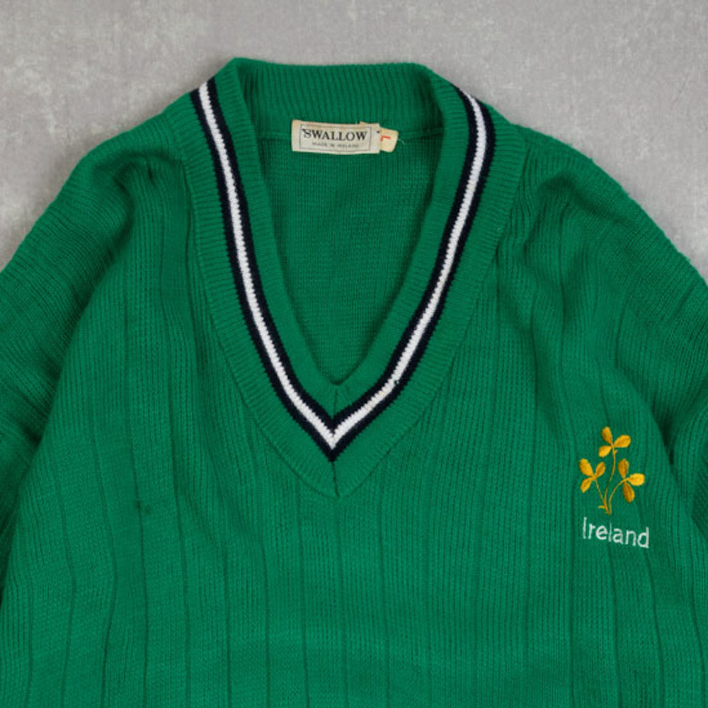 WOMEN'S VINTAGE 1970S IRELAND V-NECK KNITTED JUMPER - LARGE