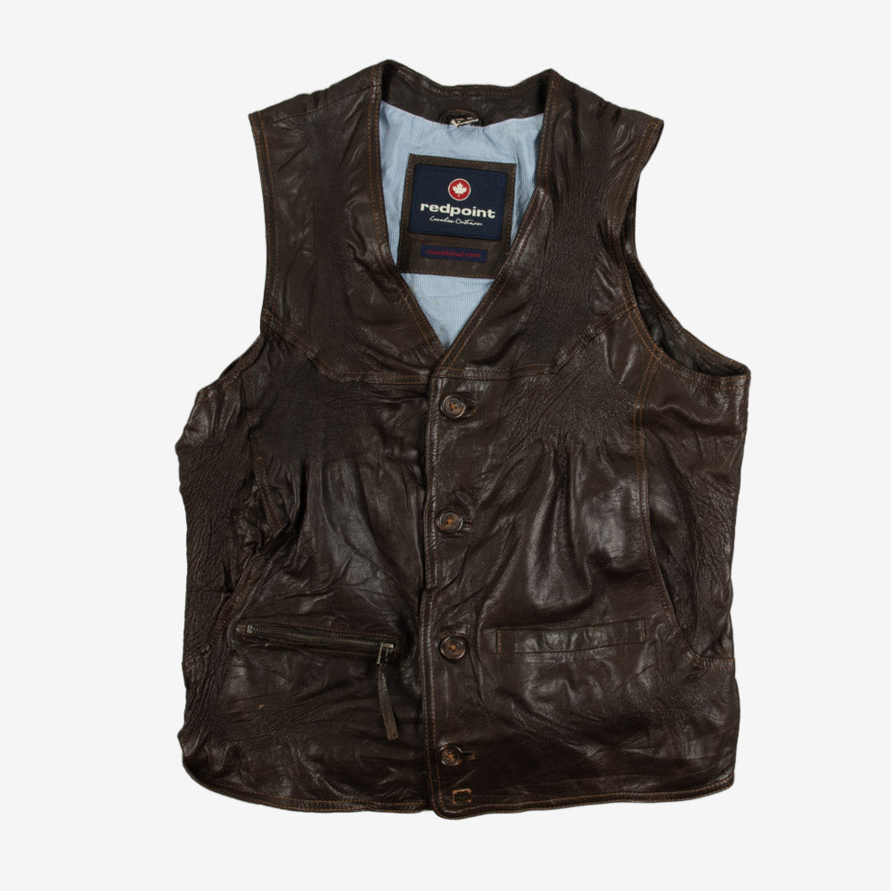 MEN'S VINTAGE 1990S LEATHER VEST JACKET - MEDIUM