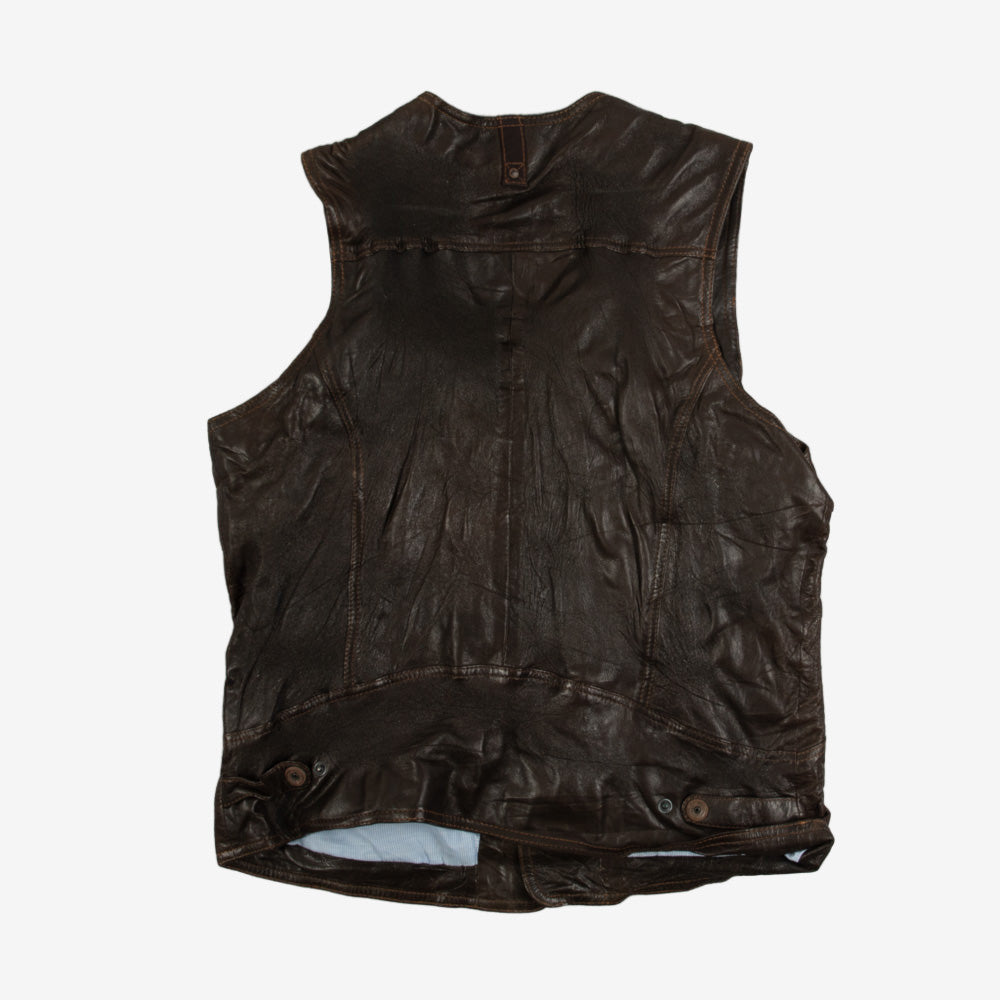 MEN'S VINTAGE 1990S LEATHER VEST JACKET - MEDIUM