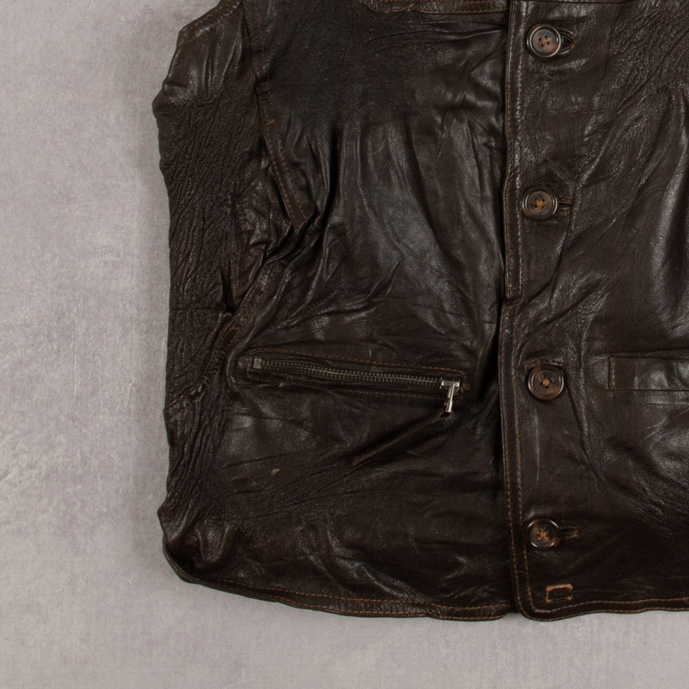 MEN'S VINTAGE 1990S LEATHER VEST JACKET - MEDIUM