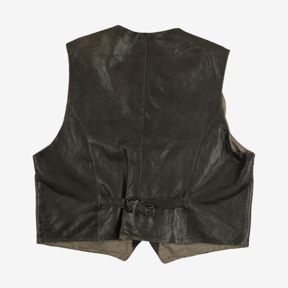 MEN'S VINTAGE 1980S LEATHER VEST JACKET - X-LARGE