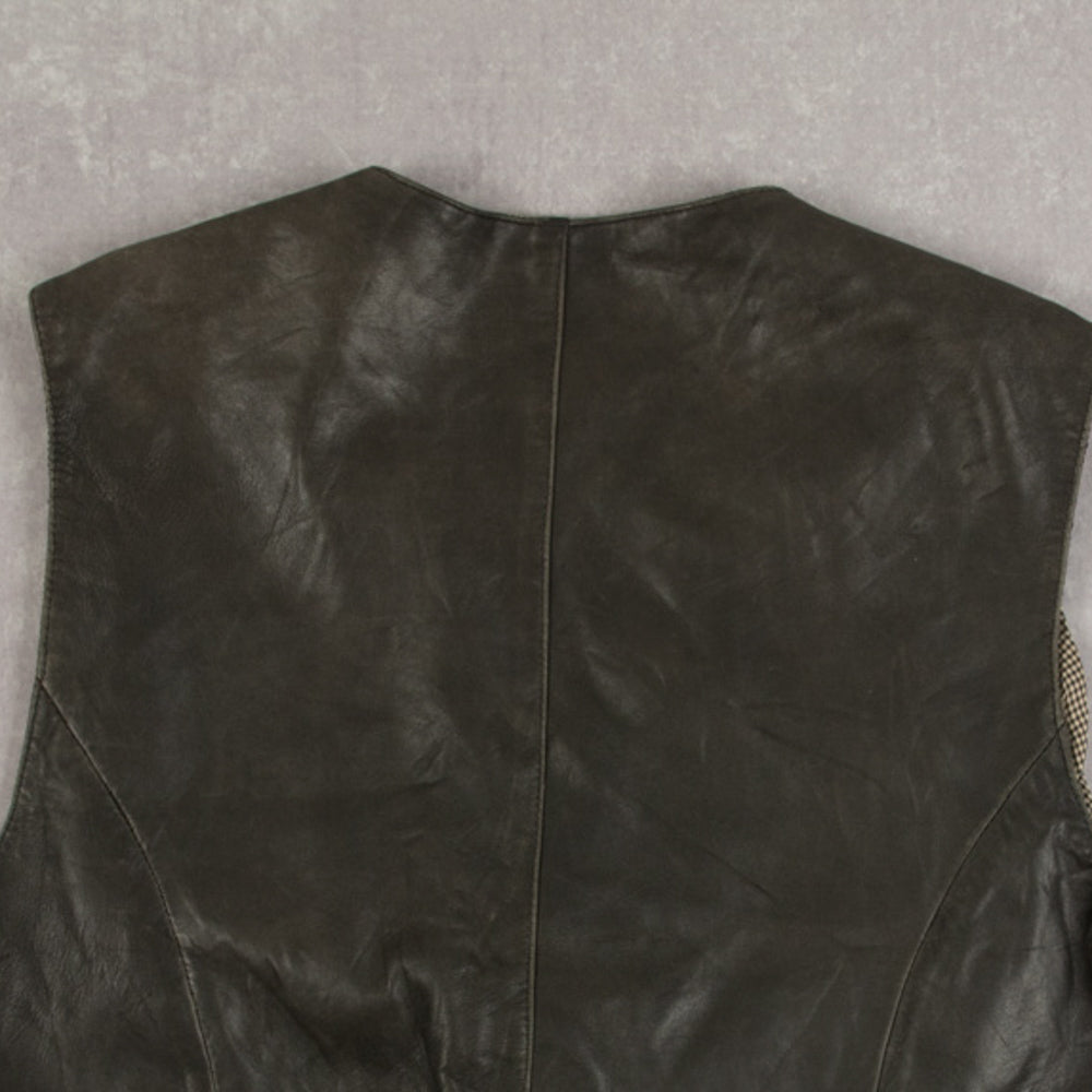 MEN'S VINTAGE 1980S LEATHER VEST JACKET - X-LARGE