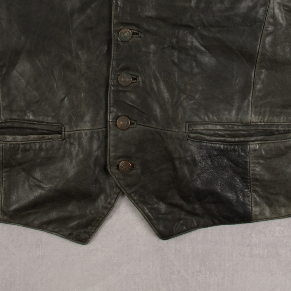 MEN'S VINTAGE 1980S LEATHER VEST JACKET - X-LARGE