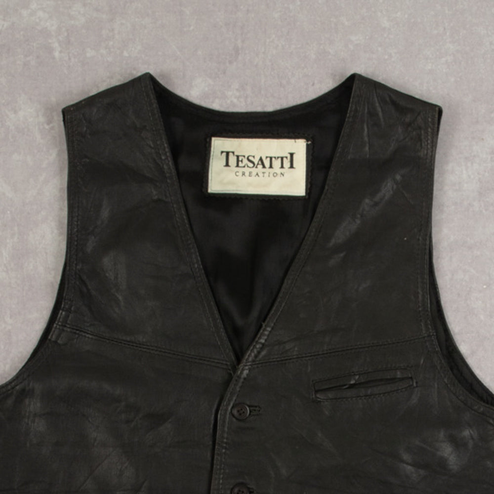 MEN'S VINTAGE 1980S LEATHER VEST JACKET - MEDIUM