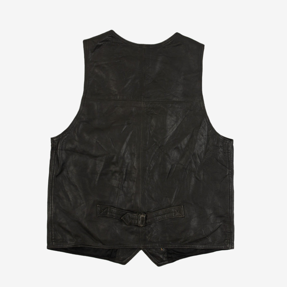 MEN'S VINTAGE 1980S LEATHER VEST JACKET - MEDIUM