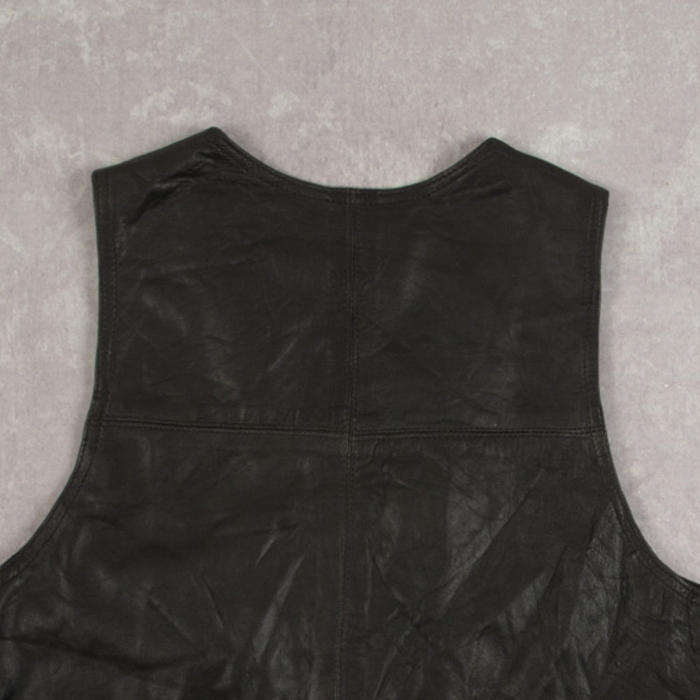 MEN'S VINTAGE 1980S LEATHER VEST JACKET - MEDIUM