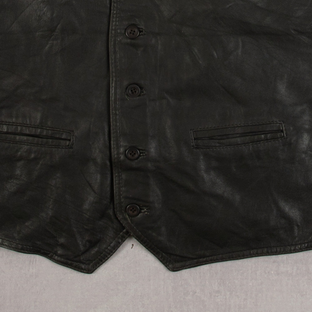 MEN'S VINTAGE 1980S LEATHER VEST JACKET - MEDIUM