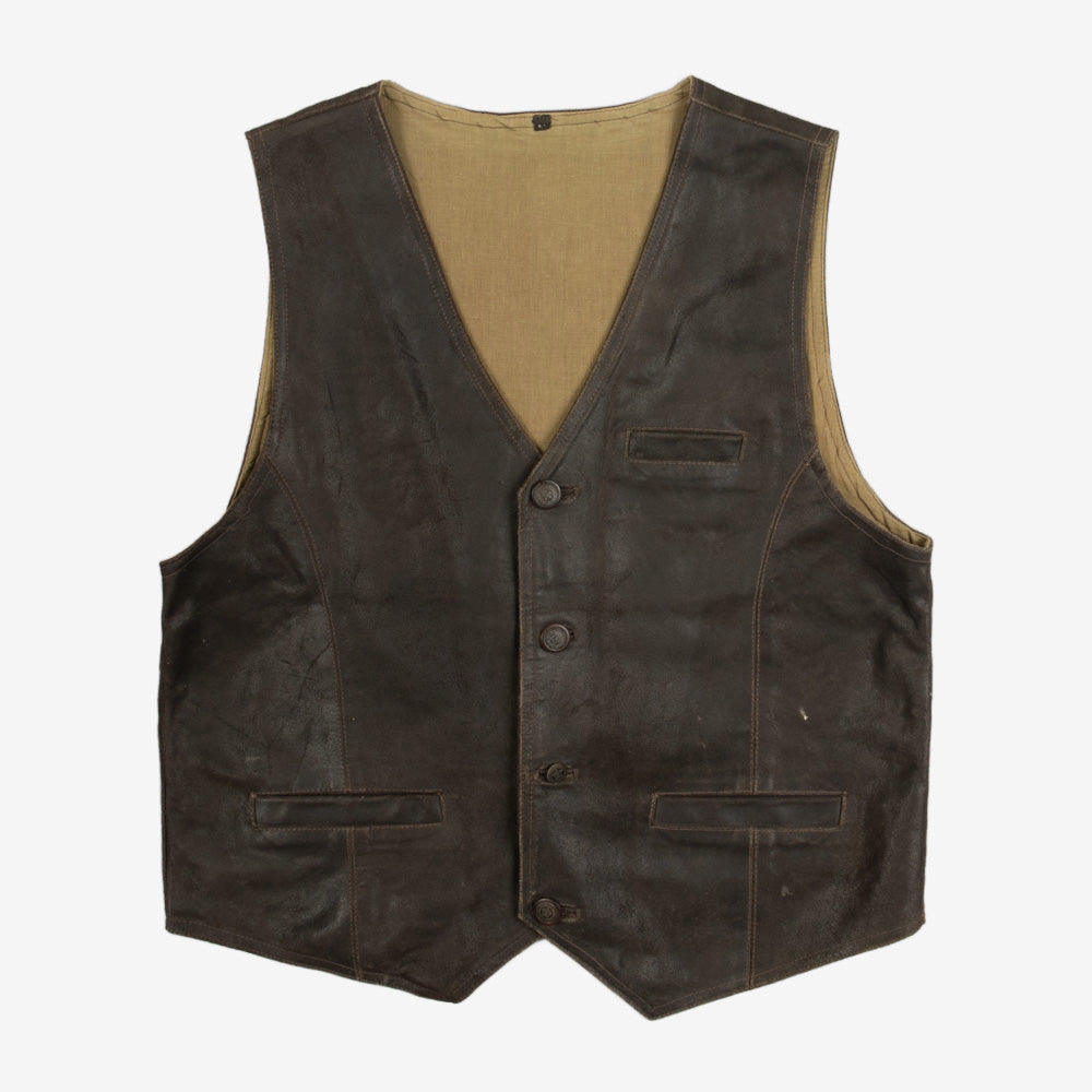 MEN'S VINTAGE 1990S LEATHER VEST JACKET - MEDIUM