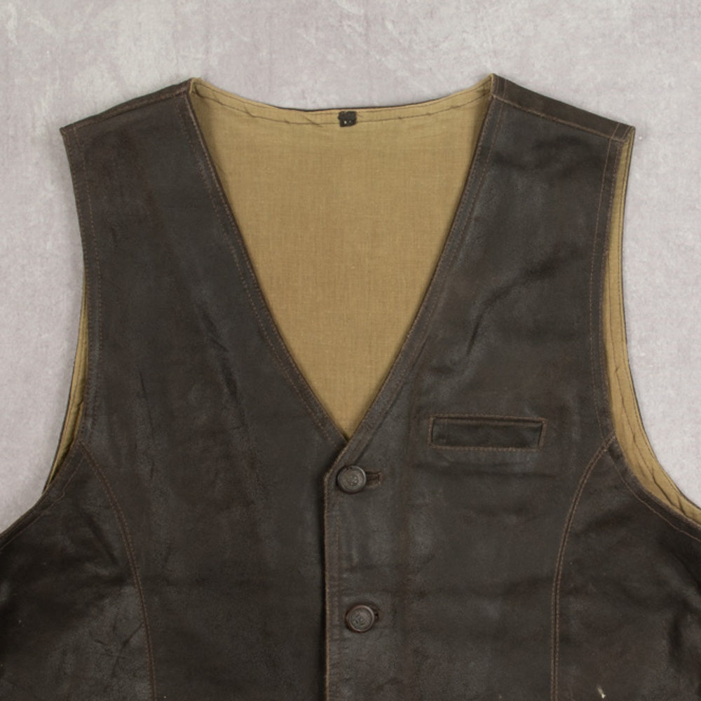 MEN'S VINTAGE 1990S LEATHER VEST JACKET - MEDIUM