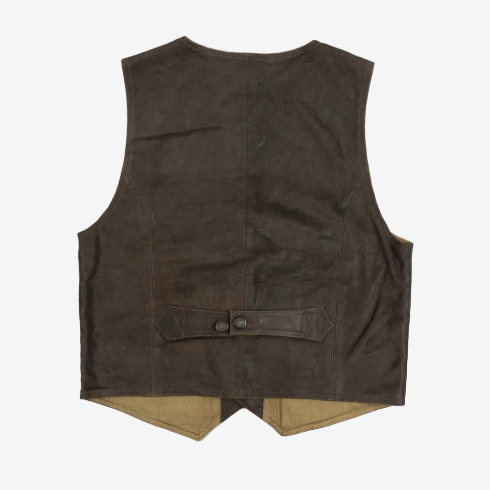 MEN'S VINTAGE 1990S LEATHER VEST JACKET - MEDIUM