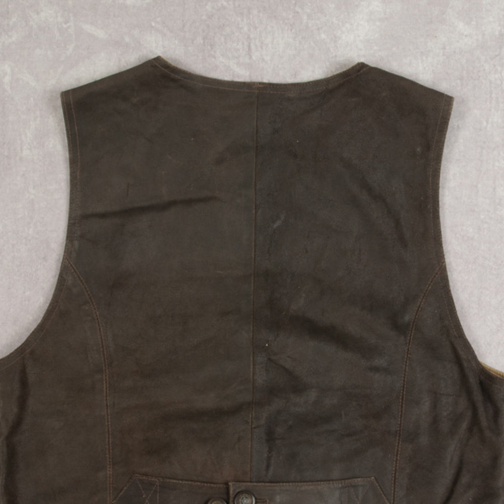 MEN'S VINTAGE 1990S LEATHER VEST JACKET - MEDIUM