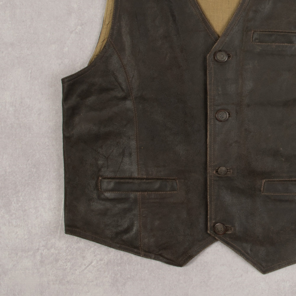 MEN'S VINTAGE 1990S LEATHER VEST JACKET - MEDIUM