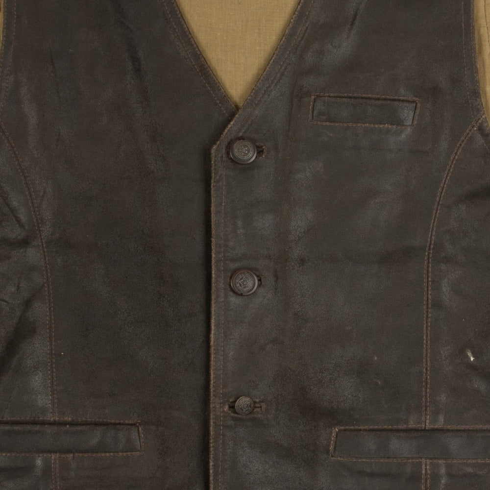 MEN'S VINTAGE 1990S LEATHER VEST JACKET - MEDIUM