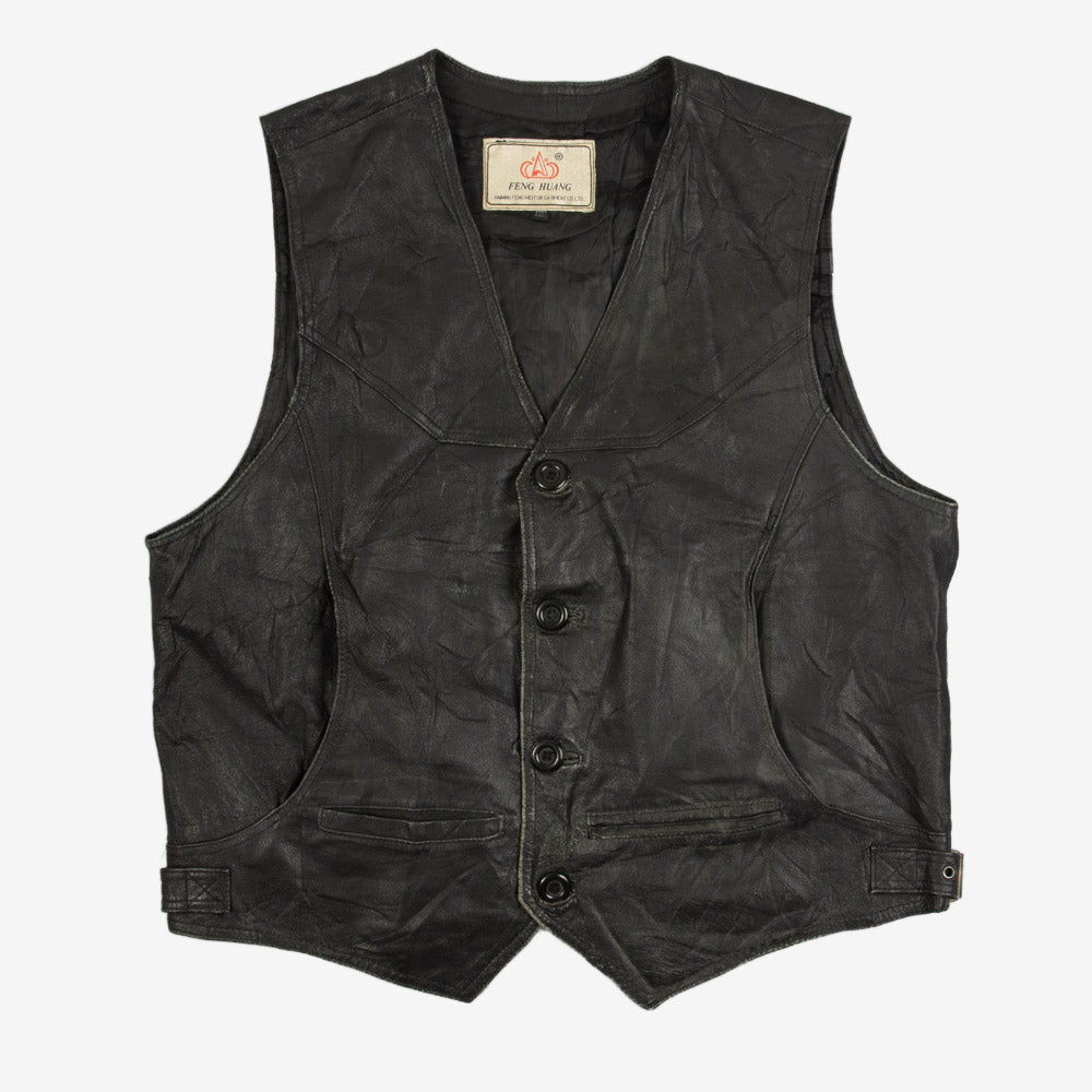 MEN'S VINTAGE LEATHER GILET JACKET - MEDIUM