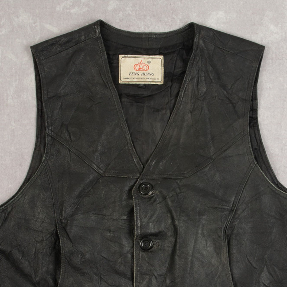 MEN'S VINTAGE LEATHER GILET JACKET - MEDIUM