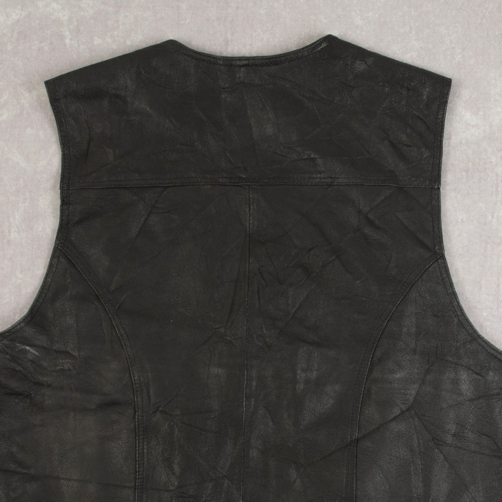 MEN'S VINTAGE LEATHER GILET JACKET - MEDIUM