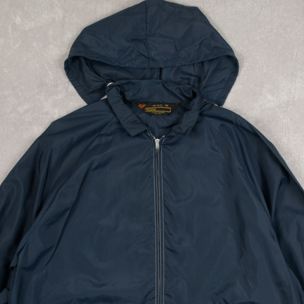 MEN'S VINTAGE 1990S SEARS LIGHTWEIGHT HOODED RAIN JACKET - X-LARGE