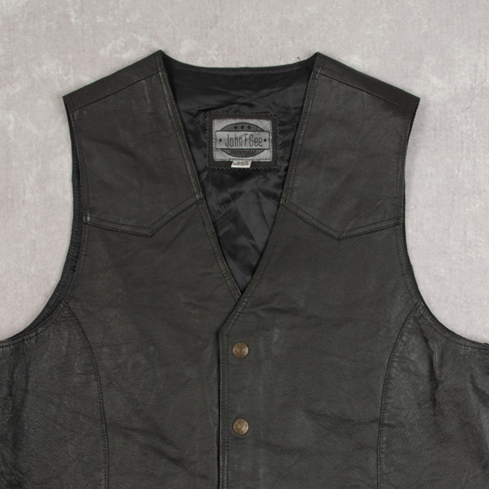 MEN'S VINTAGE 1990S LEATHER GILET JACKET - X-LARGE