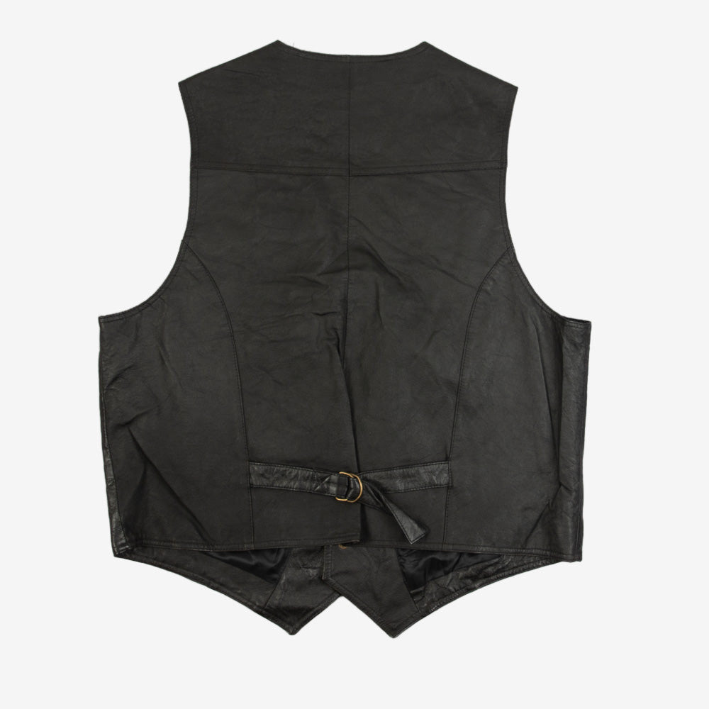 MEN'S VINTAGE 1990S LEATHER GILET JACKET - X-LARGE