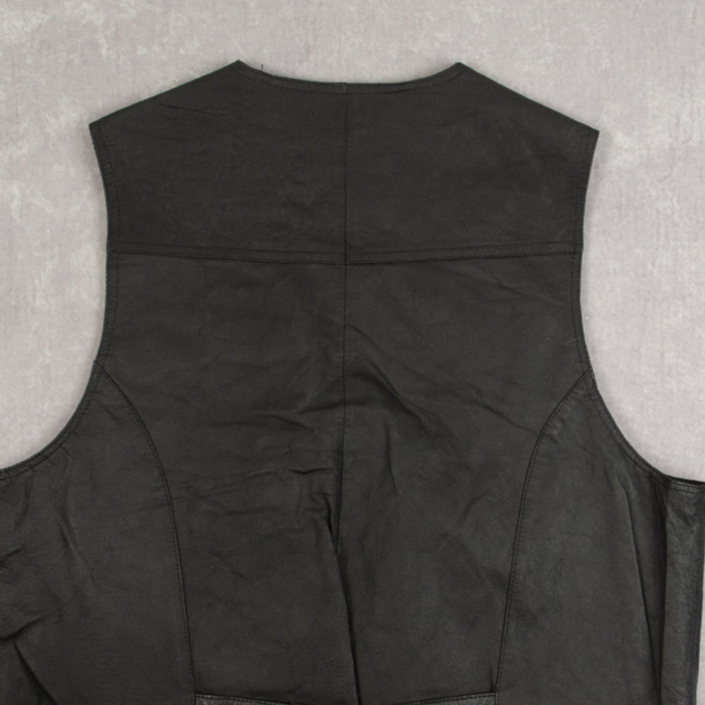 MEN'S VINTAGE 1990S LEATHER GILET JACKET - X-LARGE