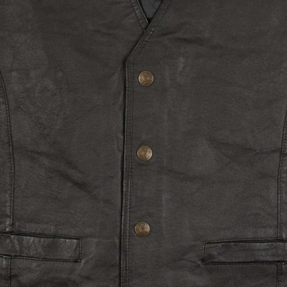 MEN'S VINTAGE 1990S LEATHER GILET JACKET - X-LARGE