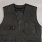 MEN'S VINTAGE 1990S LEATHER UTILITY GILET JACKET - MEDIUM