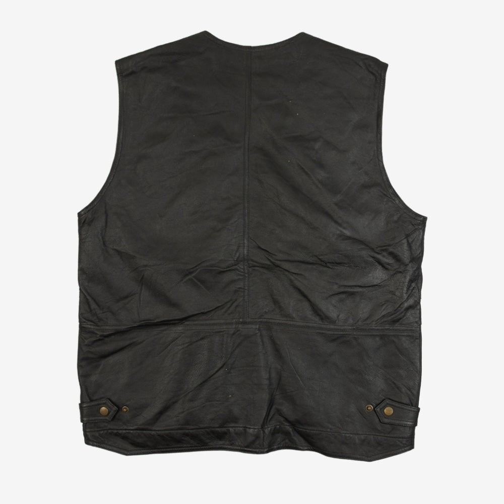 MEN'S VINTAGE 1990S LEATHER UTILITY GILET JACKET - MEDIUM