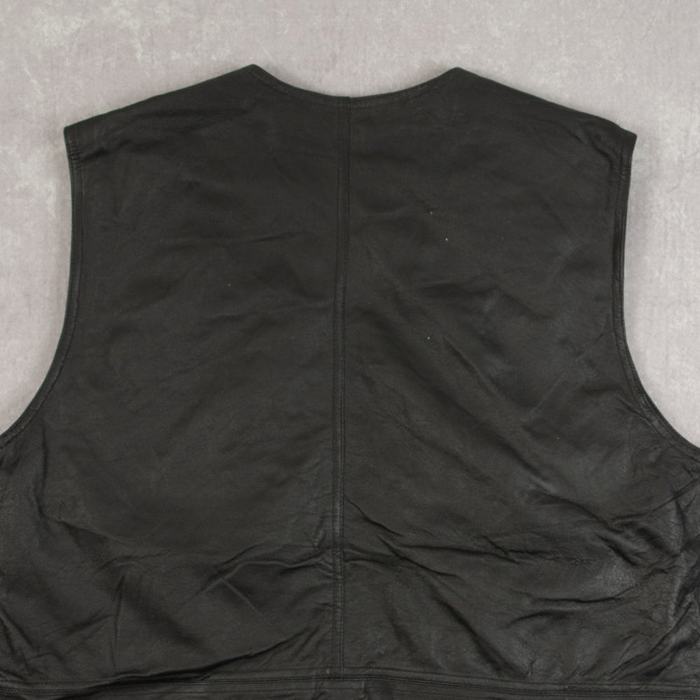 MEN'S VINTAGE 1990S LEATHER UTILITY GILET JACKET - MEDIUM