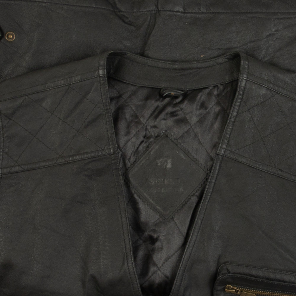 MEN'S VINTAGE 1990S LEATHER UTILITY GILET JACKET - MEDIUM