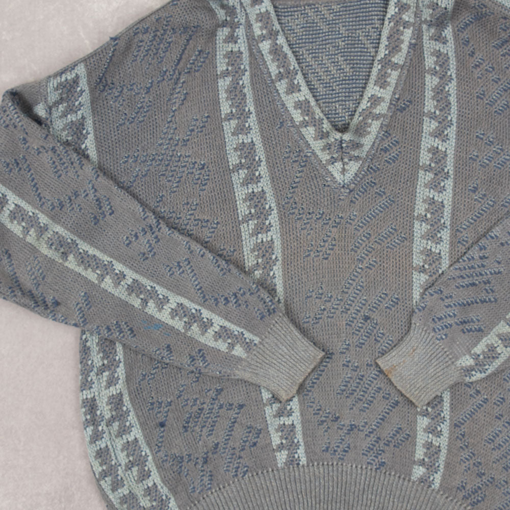 MEN'S VINTAGE 1990S STRUCTURED KNITTED JUMPER - LARGE