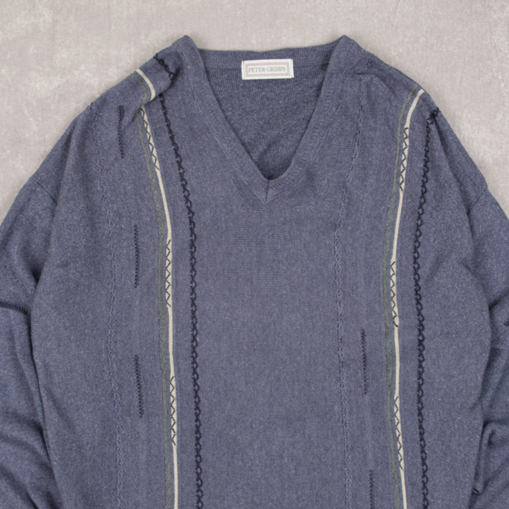 MEN'S VINTAGE 1990S STRUCTURED KNITTED JUMPER - X-LARGE