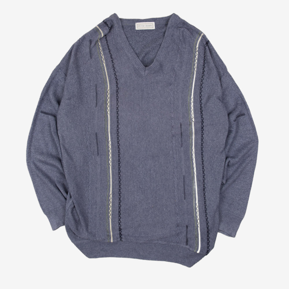 MEN'S VINTAGE 1990S STRUCTURED KNITTED JUMPER - X-LARGE