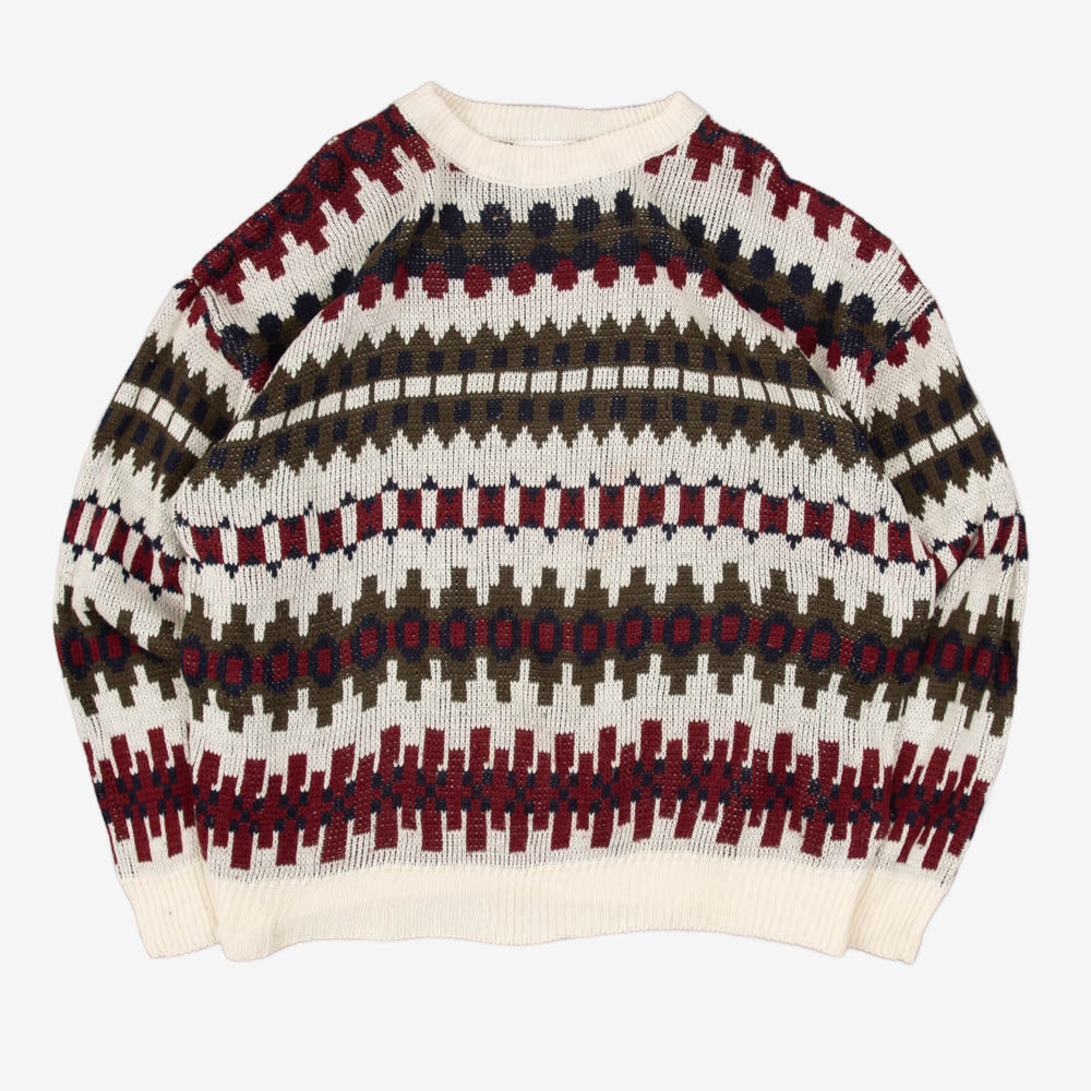 MEN'S VINTAGE 1990S PATTERNED KNITTED JUMPER - MEDIUM