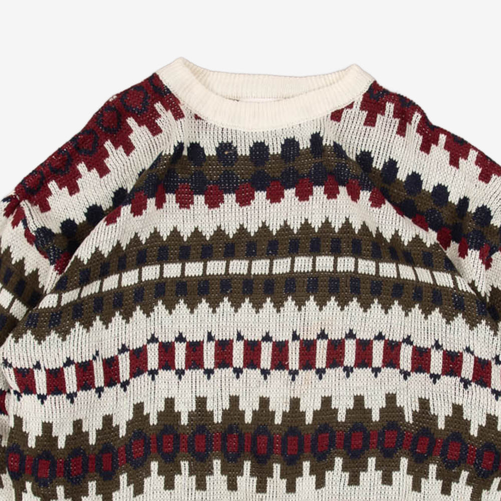 MEN'S VINTAGE 1990S PATTERNED KNITTED JUMPER - MEDIUM