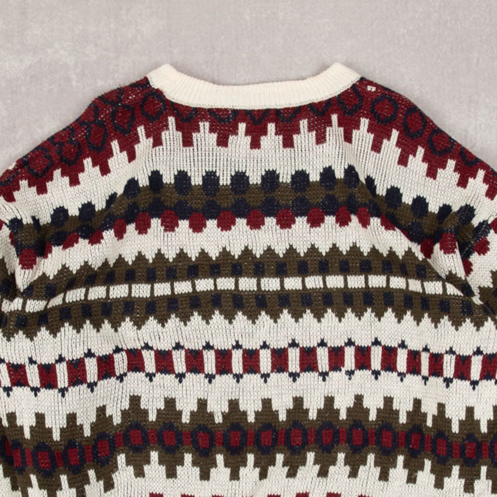 MEN'S VINTAGE 1990S PATTERNED KNITTED JUMPER - MEDIUM