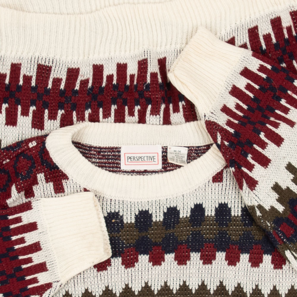 MEN'S VINTAGE 1990S PATTERNED KNITTED JUMPER - MEDIUM