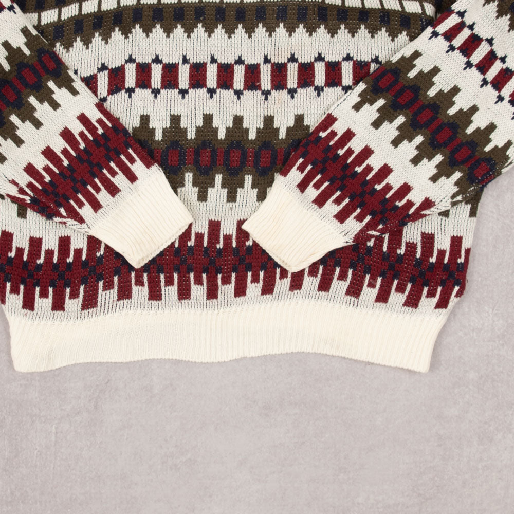MEN'S VINTAGE 1990S PATTERNED KNITTED JUMPER - MEDIUM