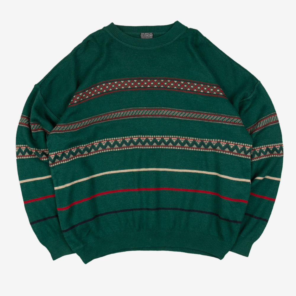 MEN'S VINTAGE 1990S PATTERNED KNITTED JUMPER - X-LARGE