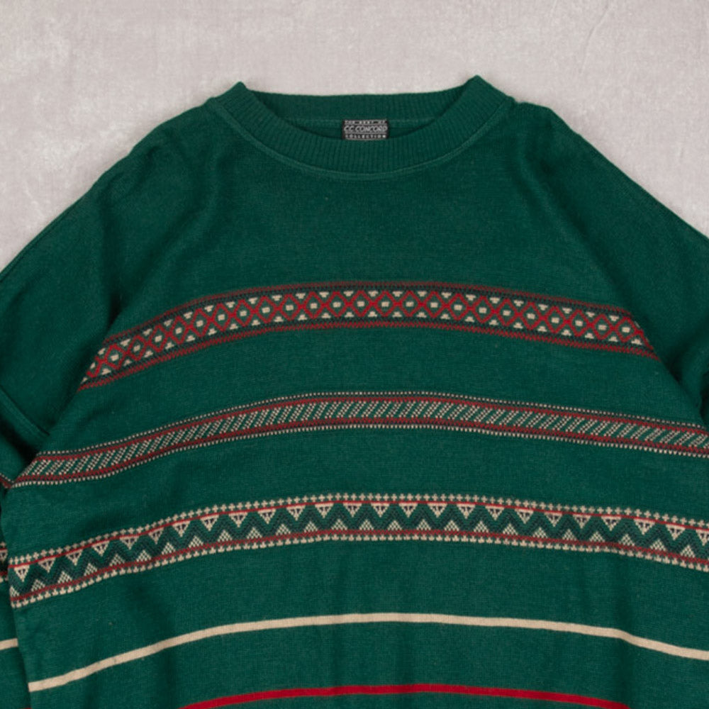 MEN'S VINTAGE 1990S PATTERNED KNITTED JUMPER - X-LARGE