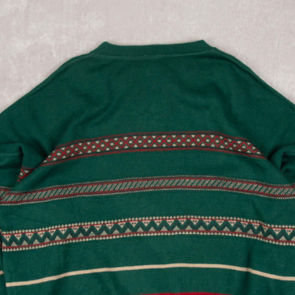 MEN'S VINTAGE 1990S PATTERNED KNITTED JUMPER - X-LARGE