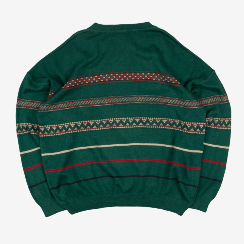 MEN'S VINTAGE 1990S PATTERNED KNITTED JUMPER - X-LARGE