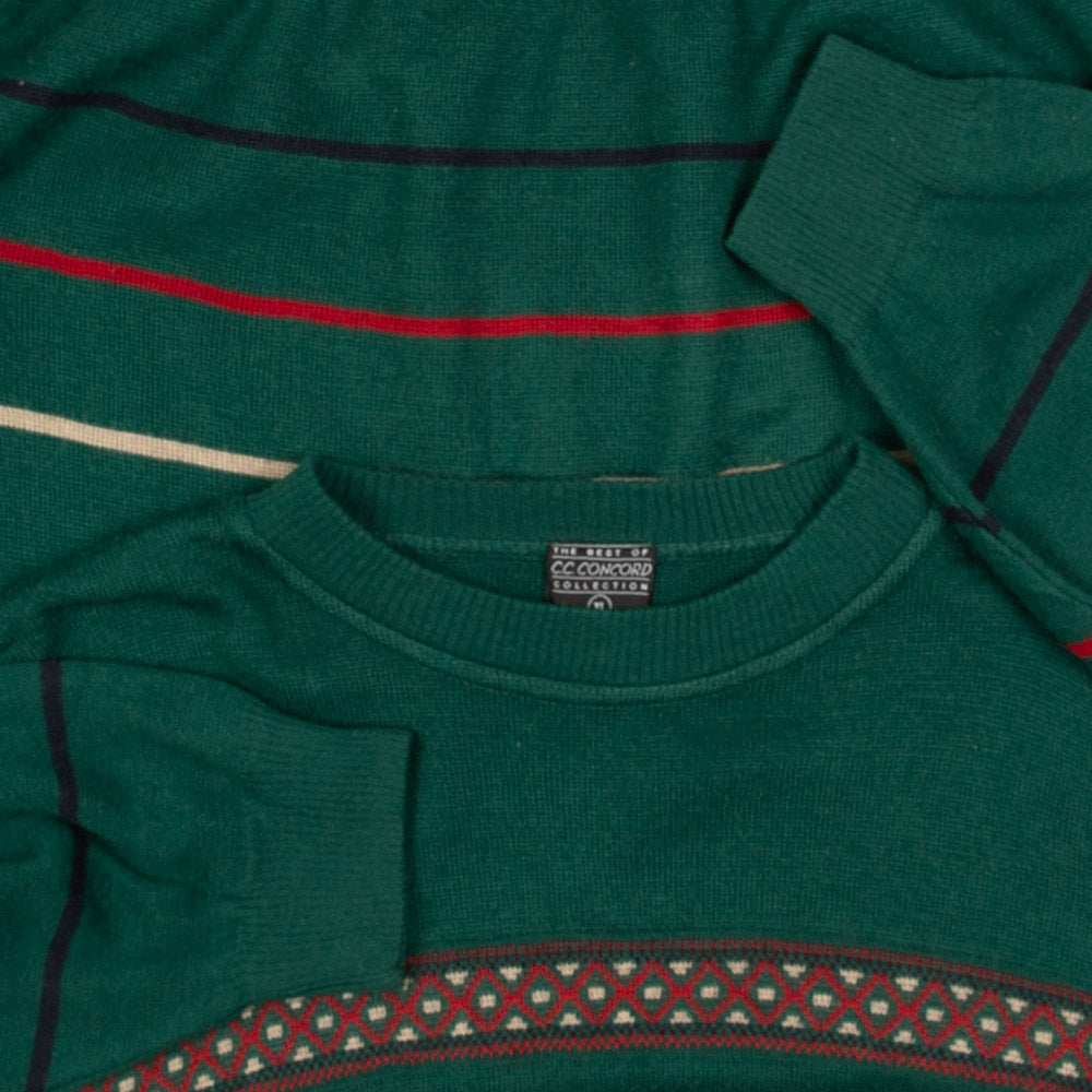 MEN'S VINTAGE 1990S PATTERNED KNITTED JUMPER - X-LARGE