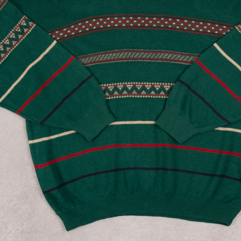 MEN'S VINTAGE 1990S PATTERNED KNITTED JUMPER - X-LARGE