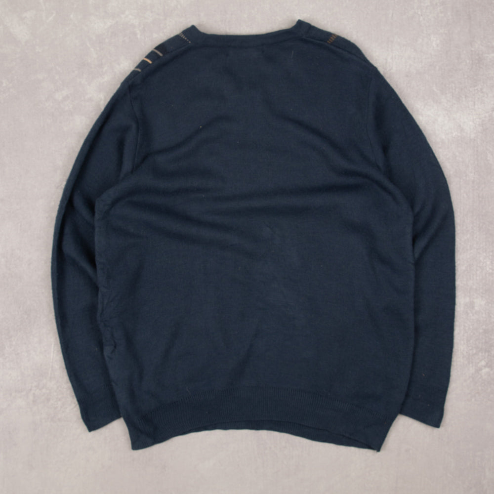 MEN'S VINTAGE 1990S PATTERNED KNITTED JUMPER - LARGE