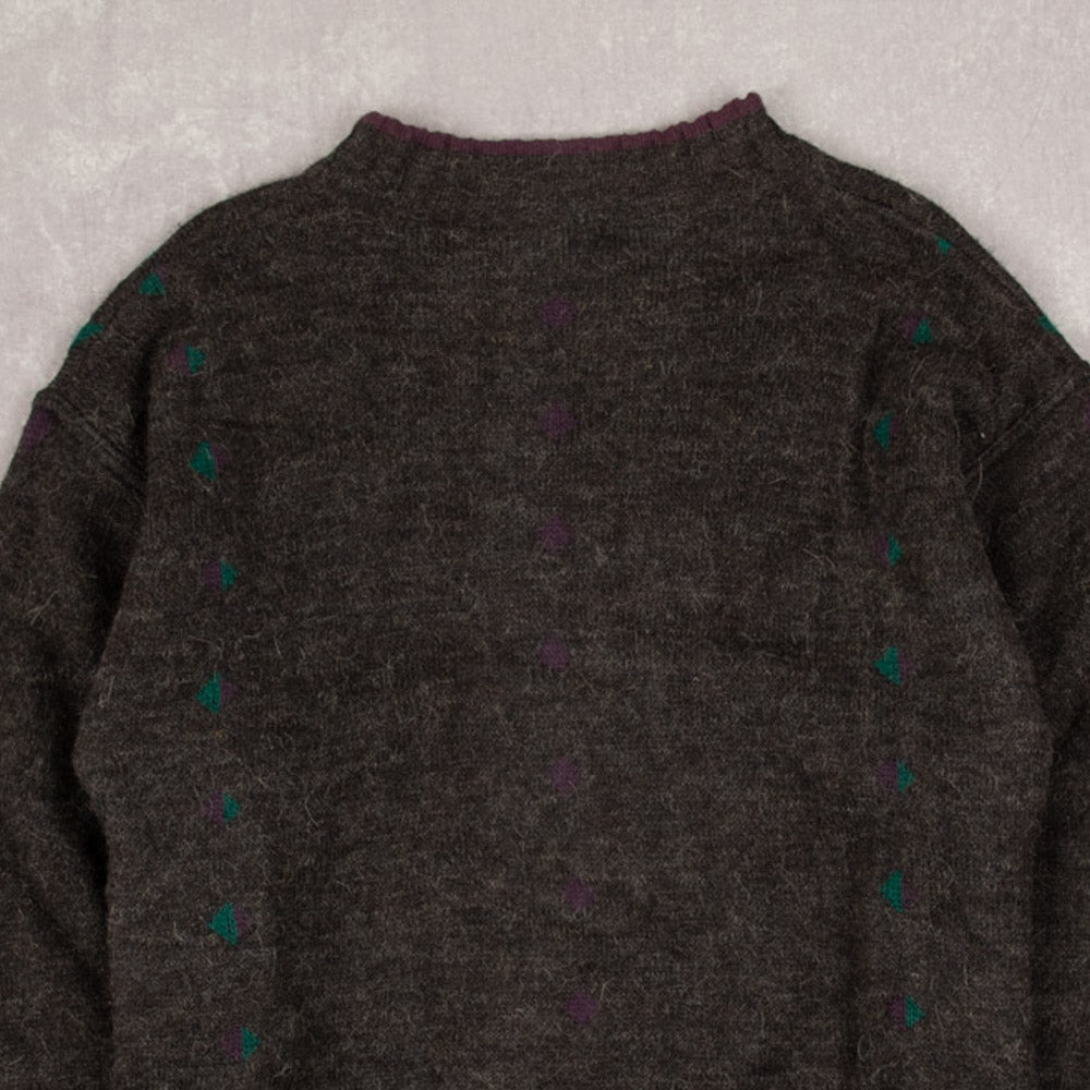 MEN'S VINTAGE 1990S PATTERNED KNITTED JUMPER - MEDIUM