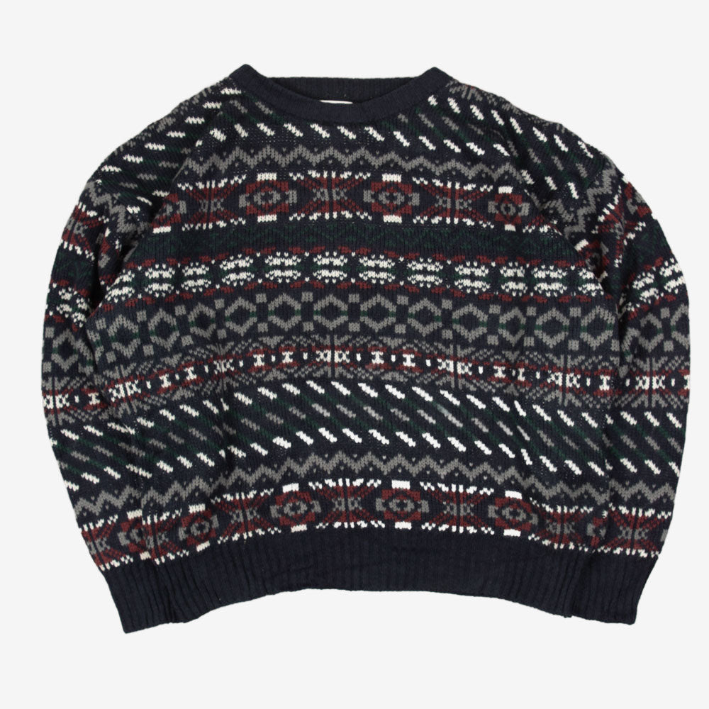 MEN'S VINTAGE 1990S PATTERNED KNITTED JUMPER - MEDIUM
