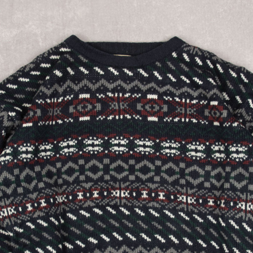 MEN'S VINTAGE 1990S PATTERNED KNITTED JUMPER - MEDIUM